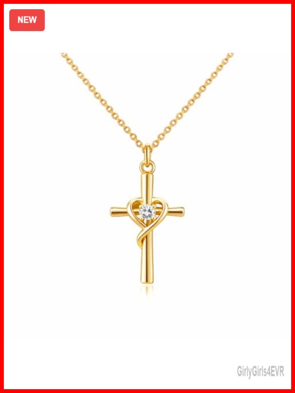 14K Gold Cross Necklace for Women Heart Pendant Chain Adjustable